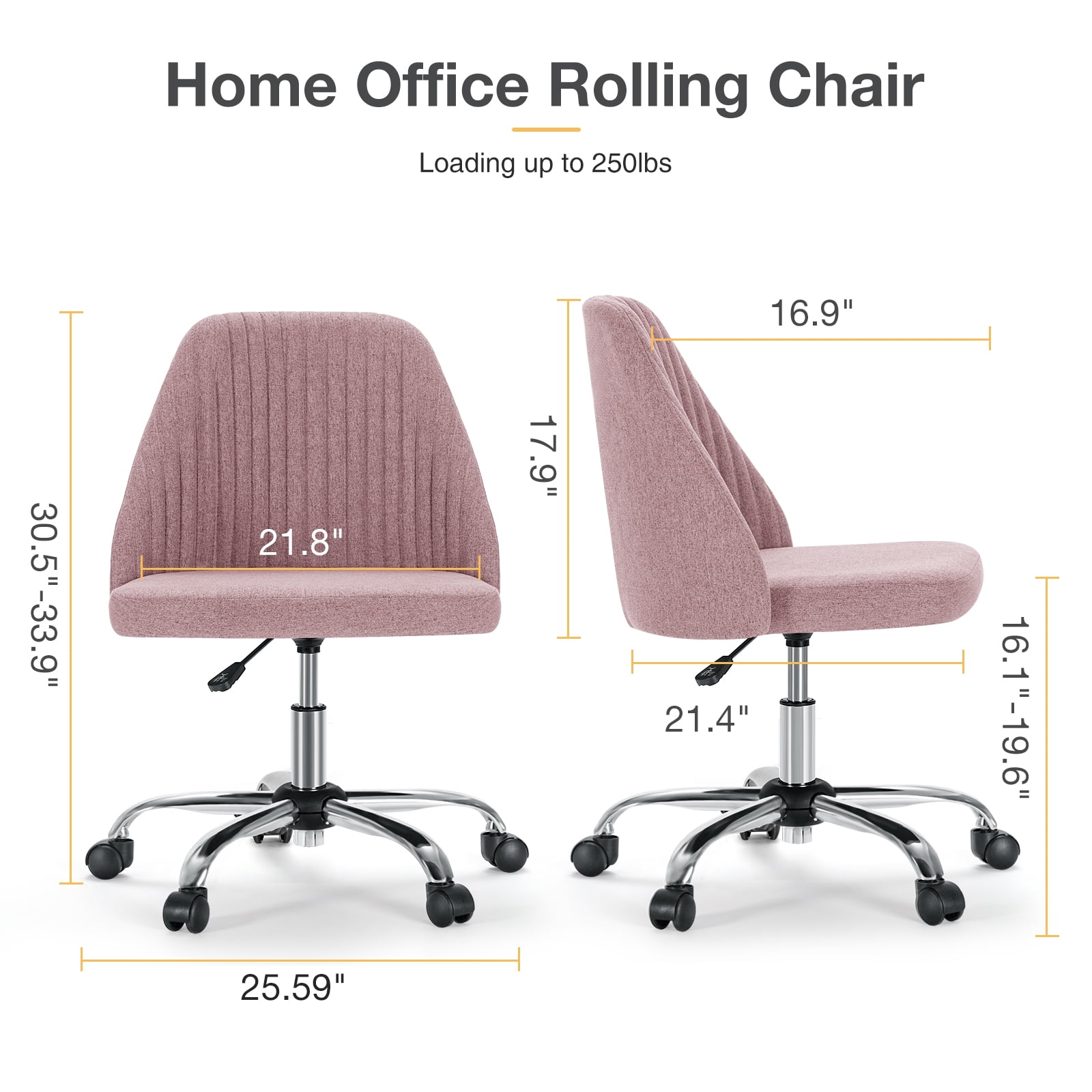 Home Office Chair, Mid-Back Armless Twill Fabric Adjustable Swivel