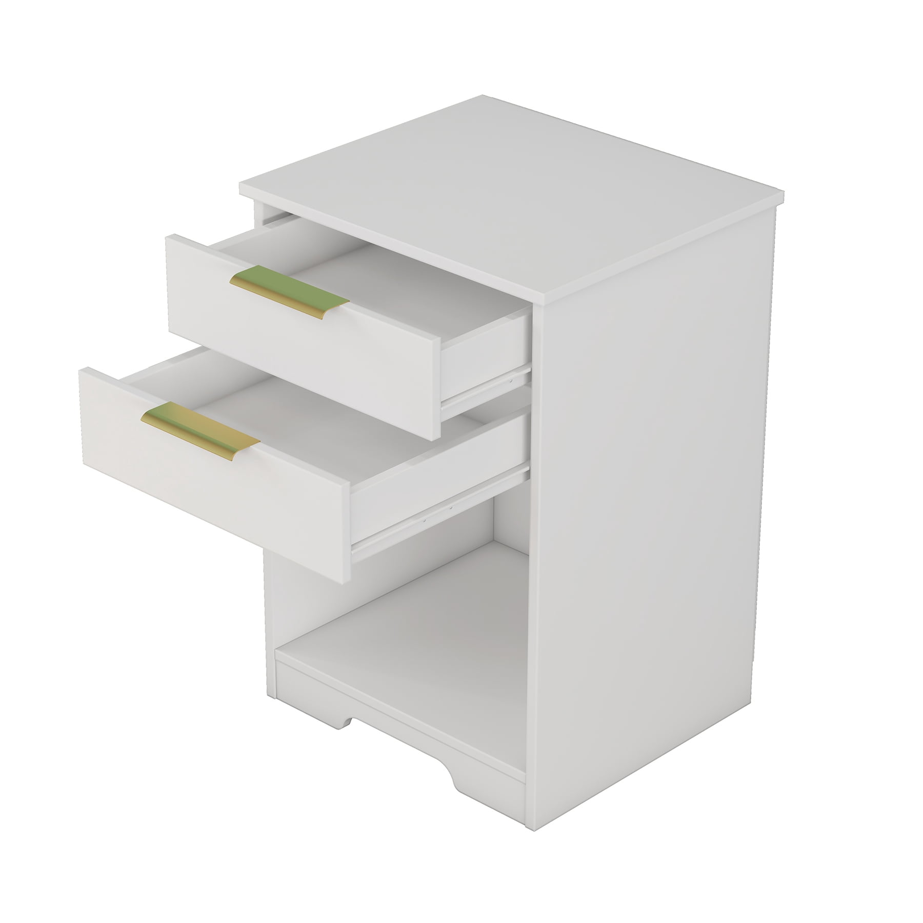 Nighstand With 2 Drawers,End Table,Nightstand with Open Space,Golden Handle,Morden Design,For Living Room,Bedroom,Easy Assemble,White