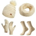 thumbnail image 1 of Fgnfyis Winter Solid Color Knit Hat Scarf and Gloves Set Warm Comfortable Windproof Three Piece Accessory Beige, 1 of 1