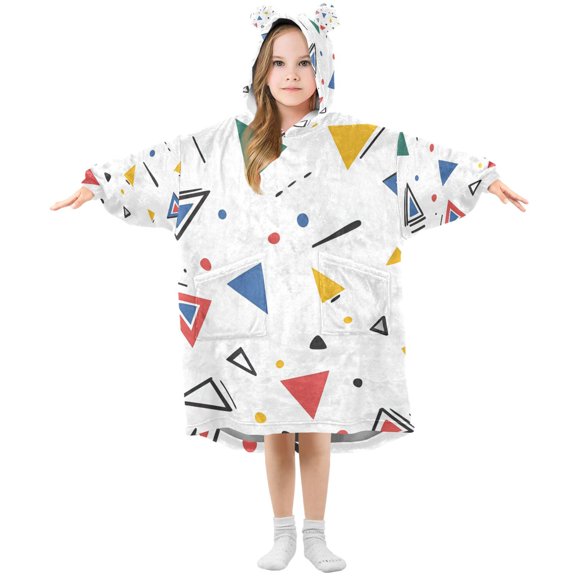 FORMRS Wearable Blanket Hoodie with Sleeves for Kids Cozy Flannel Sweatshirt, Colorful Geometric