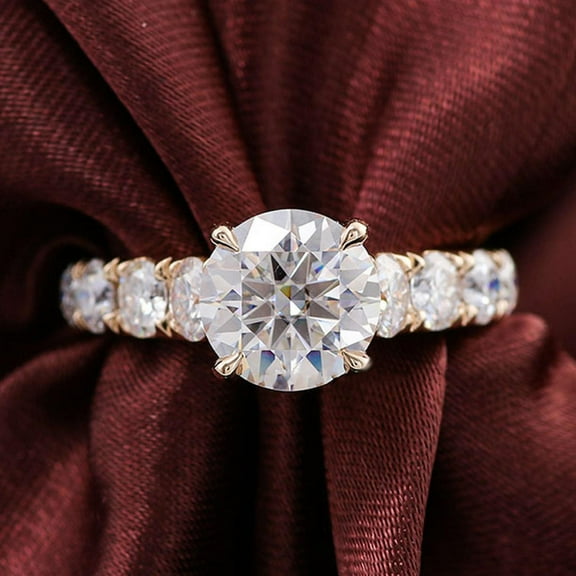 solitaire jewels 2CT Round Moissanite Engagement Ring For Women, 14K Yellow Gold
