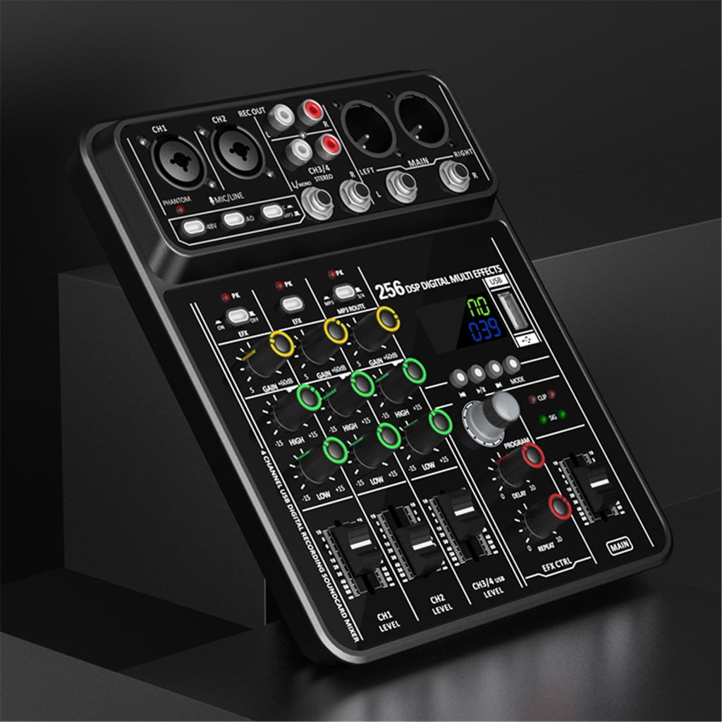 Professional Audios Mixer 4Input Channel Instrument Mics Streaming Studio Use