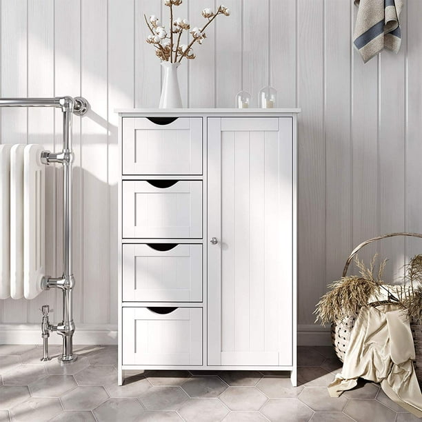 Bathroom Storage Floor Cabinet Organizer Rack Stand Multifunctional Towel Cabinets With 4 Drawer And 1 Cupboard White R013 Com Bathroom Storage Floor Cabinet, Towel Storage Cabinet