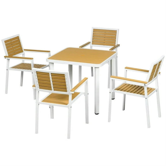 Demi Bonn Aluminum Patio Dining Set with HDPE, 5-Piece Table & Chairs, Umbrella Compatible, Outdoor Dining for Families, Yellow