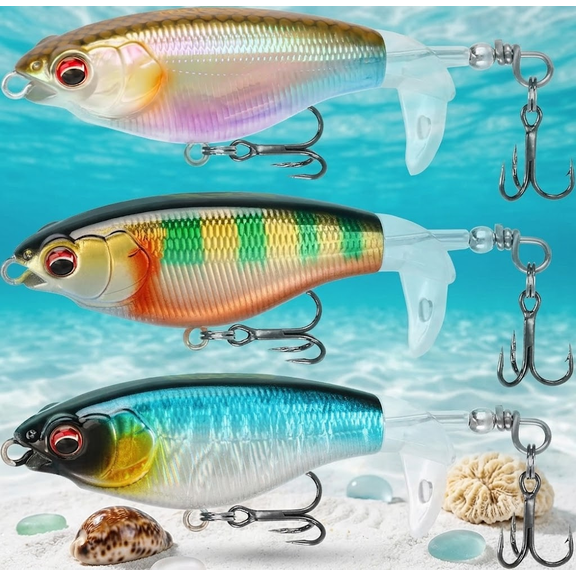 Popobait Easy Catch Fishing Lures with BKK Hooks, Instant Startup, Longer Cast, Balanced Spray/Sound/Swim, Plopper Topwater Lures for Bass, Trout, Pike, Walleye, Freshwater Saltwater Fishing