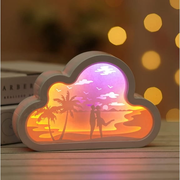LINLIN 3D Papercut Light Boxes, Paper Carving Night Light Cloud Shadow Box LED Night Lamp for Kids Bedroom Battery USB Operated
