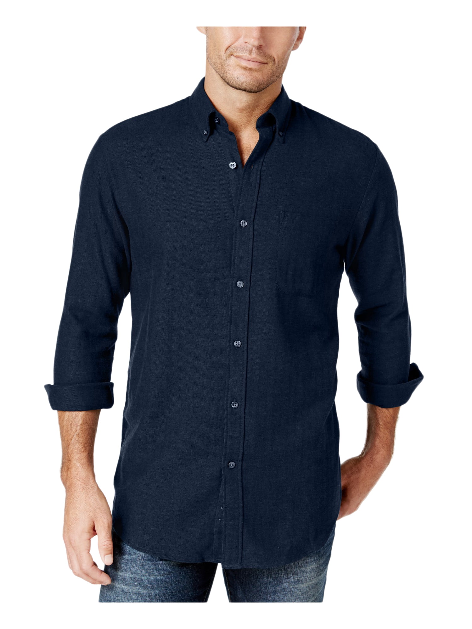 John Ashford Mens Herringbone LS Button Up Shirt, Blue, Small - Walmart.com