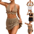 thumbnail image 2 of Qingpeng Women's 2 Piece Crochet Bikini Set Ruffle Halter String Swimsuit Drawstring Skirts Knitted Triangle Bathing Suit, 2 of 9