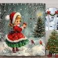 thumbnail image 2 of Cute Retro Christmas Girl Shower Curtain, Winter Forest Xmas Tree Snow Scene Shower Curtain for Bathroom Decor, Vintage Christmas Fabric Bath Curtains with Hooks,72X84IN, 2 of 5