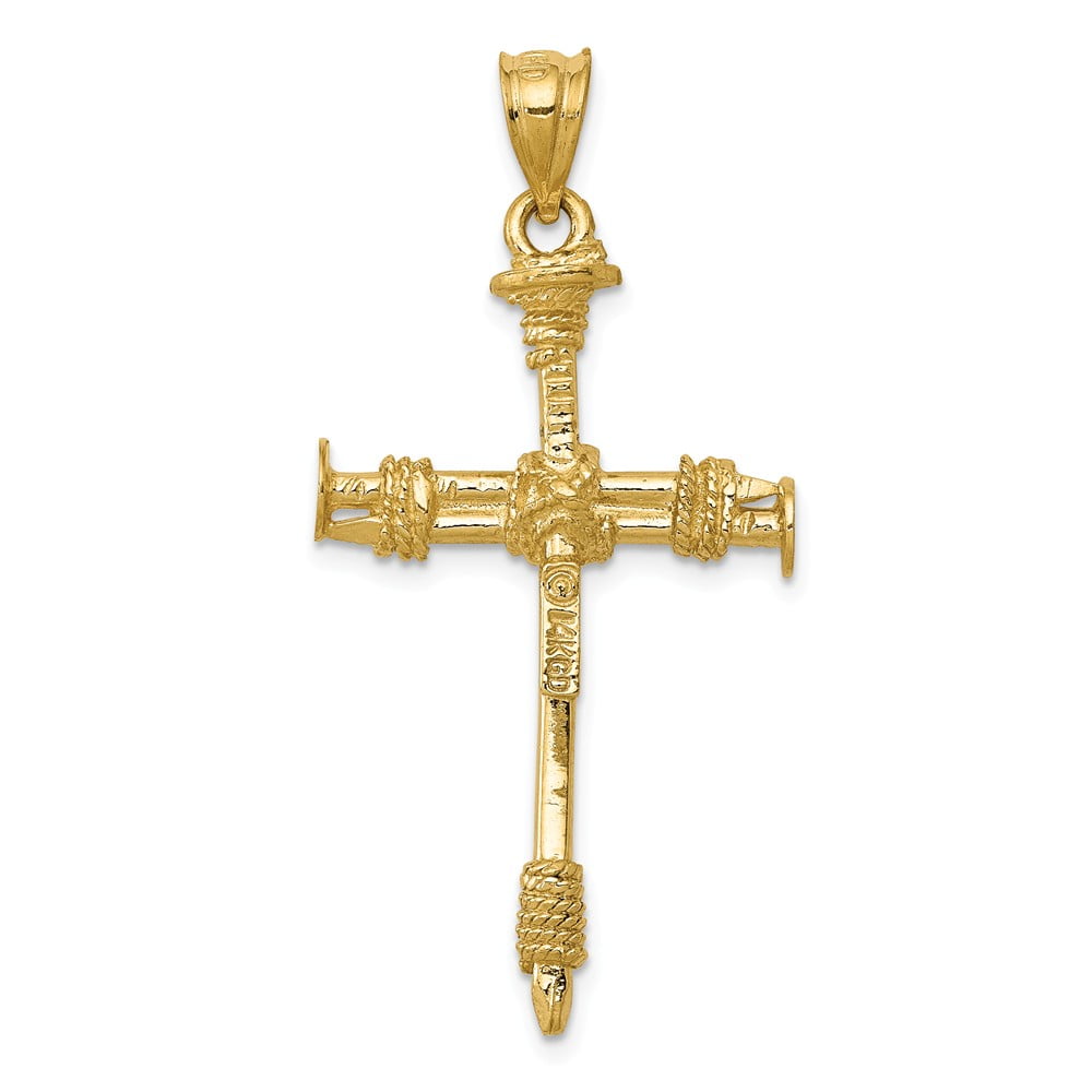 14k Yellow Gold Polished Nail Cross Pendant Charm