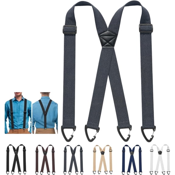 Men's X-Back Suspenders with Hook Clips, Clip-on Suspenders for Men | 2027 New 1.5 Inches Wide Adjustable Men's Work Suspenders for Work & Daily Wear