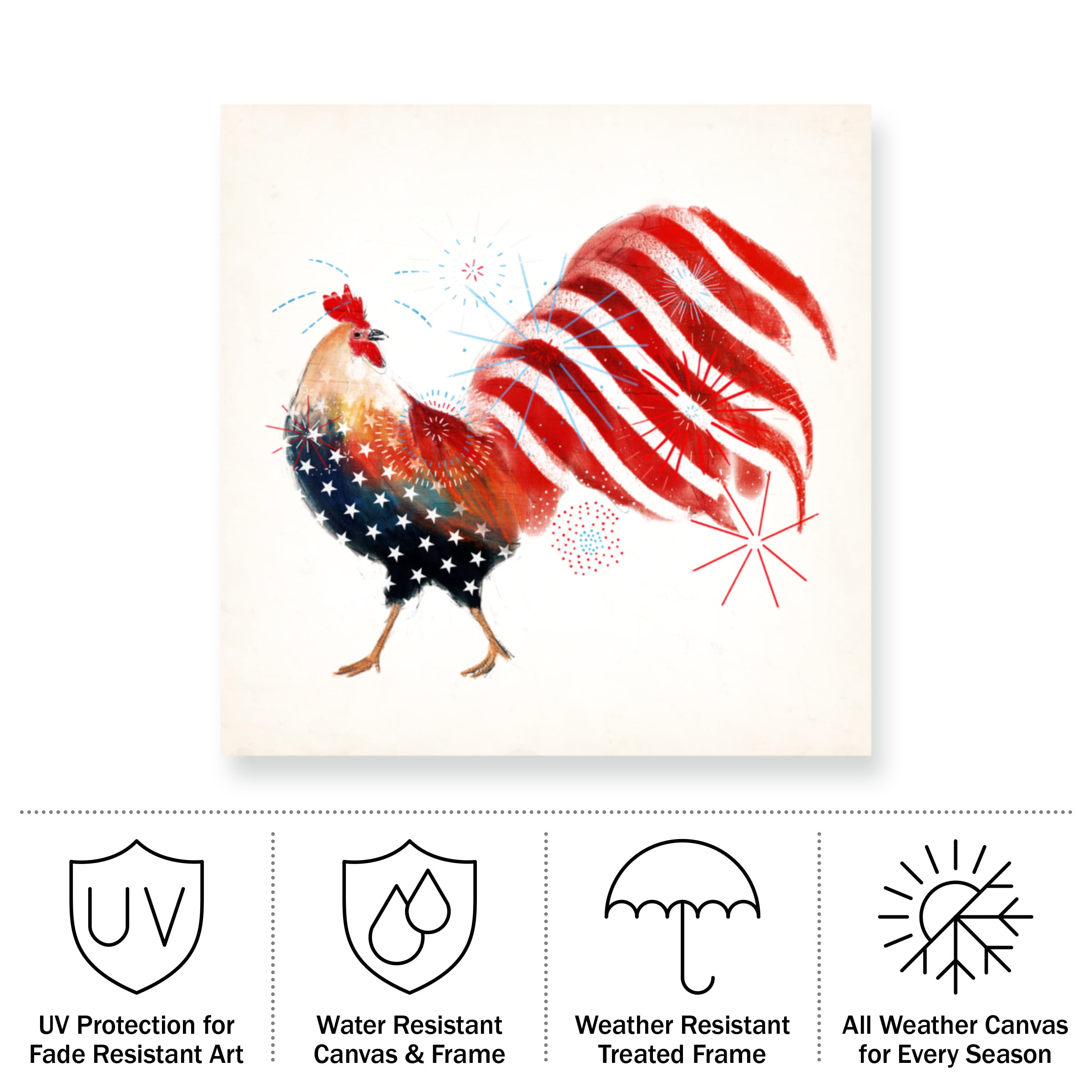 Victoria Borges 'Rooster Fireworks I' Outdoor Canvas 35x35
