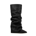 thumbnail image 4 of Xiaoxatg Women's Knee High Boots Fashion Pointed Toe Heel Stacked Folded Over Casual Dress Boots for Women On Comfortable Winter Fall Footwear 11.5 Black, 4 of 9