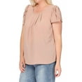 thumbnail image 2 of Women's Plus Size Casual Pleated Front Petal Cap Sleeve Round Neck Tee Blouse Top, 2 of 6