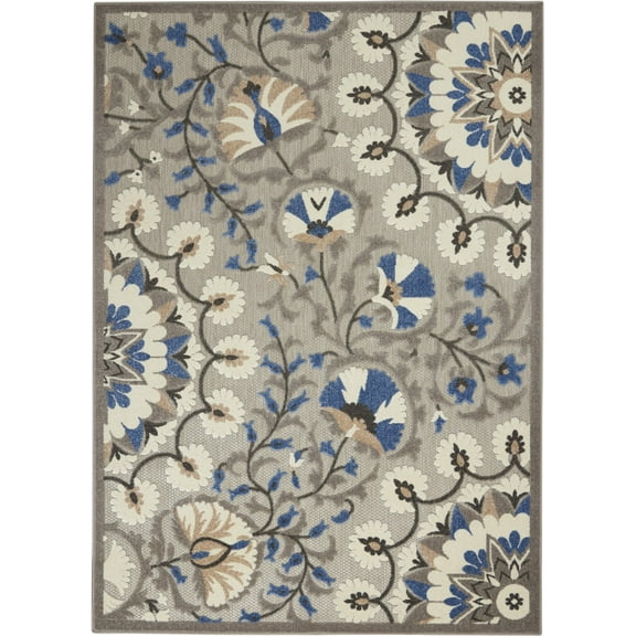 4’ x 6’ Gray and Blue Vines Indoor Outdoor Area Rug