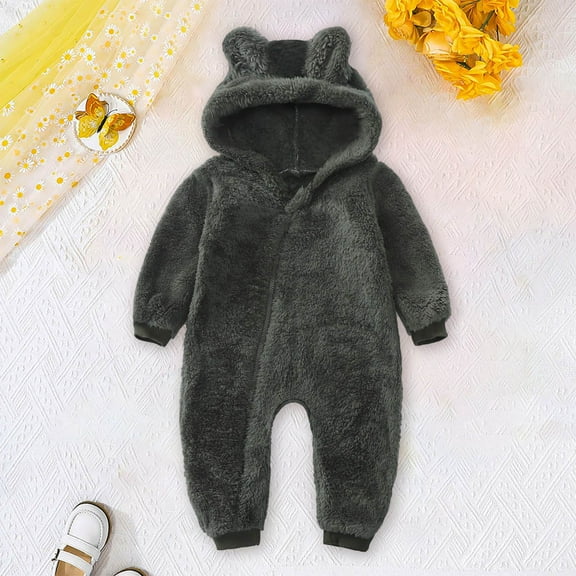 Letdown Baby Sherpa Bunting Suit with Bear Hood, Long Sleeve Zipper Snowsuit Warm Winter Romper Outfits (Green,18-24 Months)