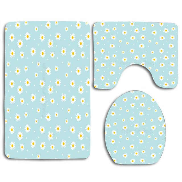 ABPHQTO Margarita lindo Juego de alfombras de baño de 3 piezas Alfombra de baño Alfombra de contorno y tapa de inodoro