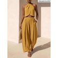 thumbnail image 4 of Women's Elastic Waist Pleated Lantern Pants, Loose Fit Slit Hem Trousers for Everyday, Vacation, Beach & Casual Wear, 4 of 7