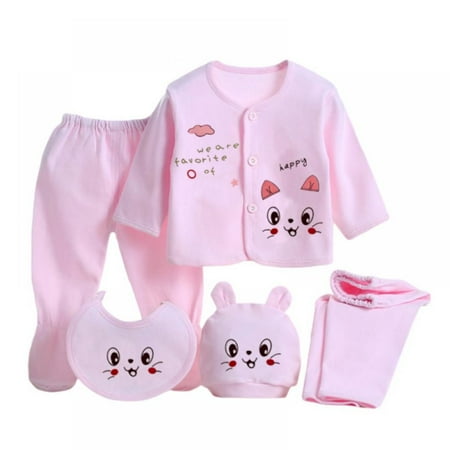 

Bullpiano 5pcs Baby Unisex Clothes Newborn Sets 0-3M Boys Girls Baby Cotton Clothes Tops Hat Pants Suit Outfit Sets One Size Bodysuit Outfit