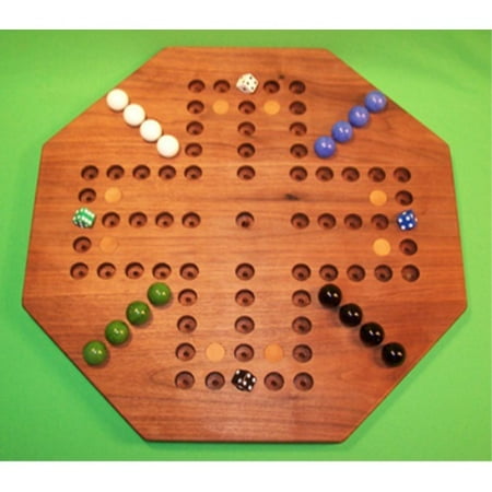 THE PUZZLE-MAN TOYS W-1933.1 18 in. Octagon Wooden Marble Game Board with 8 Birch Inlaid Spots - Black Walnut - Oiled - 4-Player -