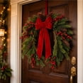 thumbnail image 2 of Christmas Wreath with Red Bows - Artificial Cedar Winter Wreath Decor, Farmhouse Holiday Wreath for Indoor Outdoor Christmas Decorations - 18'', 2 of 7
