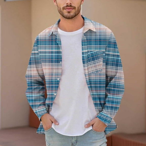 LIBRCLO Long Sleeve Shirts for Men Classic Fit Plaid Graphic Shirt Button Down Shirts