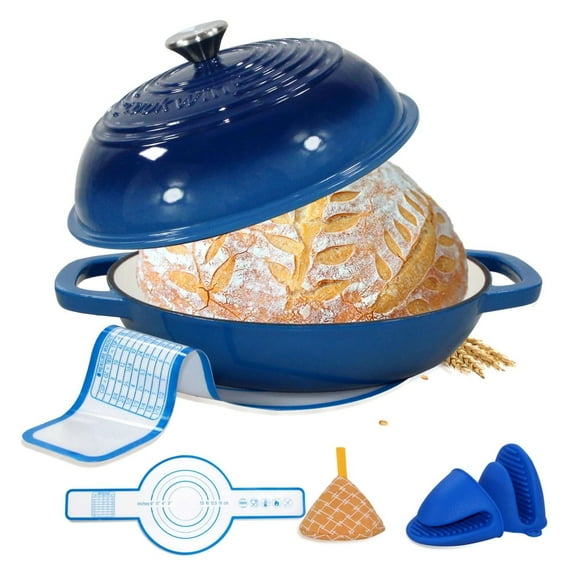 Cast Iron Dutch Oven 6 Quart, Enameled Bread Oven 11 Inch with Silicone Mat