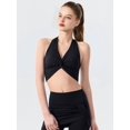 thumbnail image 5 of Women's Halter Twist Front T-Back Cropped Sports Tank Top Black S, 5 of 8