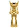 thumbnail image 3 of Moggemol Womens 70s Rave Outfits Shiny Metallic Bell Bottom Alien Jumpsuit Gold XXL, 3 of 4