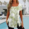 thumbnail image 2 of Tunic Tops for Women ,Square Neck Shirt Floral Print Summer Elegant Going Out Side Split Button Casual Loose Short Sleeve Ladies Blouses T Shirts Long Length Tunic Tops for Leggings, 2 of 5