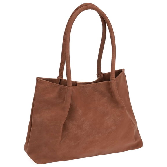PULLIMORE Women's Soft PU Leather Tote Shoulder Bag Handbag Large Capacity Casual Top‑Handle Purse for Work Travel Shopping, Brown