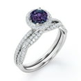 thumbnail image 4 of JeenMata Four-Prong Halo Setting 1.5 Carat Round Brilliant Cut Lab Grown Alexandrite and Moissanite Pave Infinity Bridal Ring Set in 18K White Gold Plating over Silver, 4 of 6