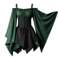 thumbnail image 5 of KICILVS Gothic Dresses for Women Off Shoulder Bell Sleeve Patchwork Corset Waist Layered Flowy Witch Theme Mini Dress Green, 5 of 5