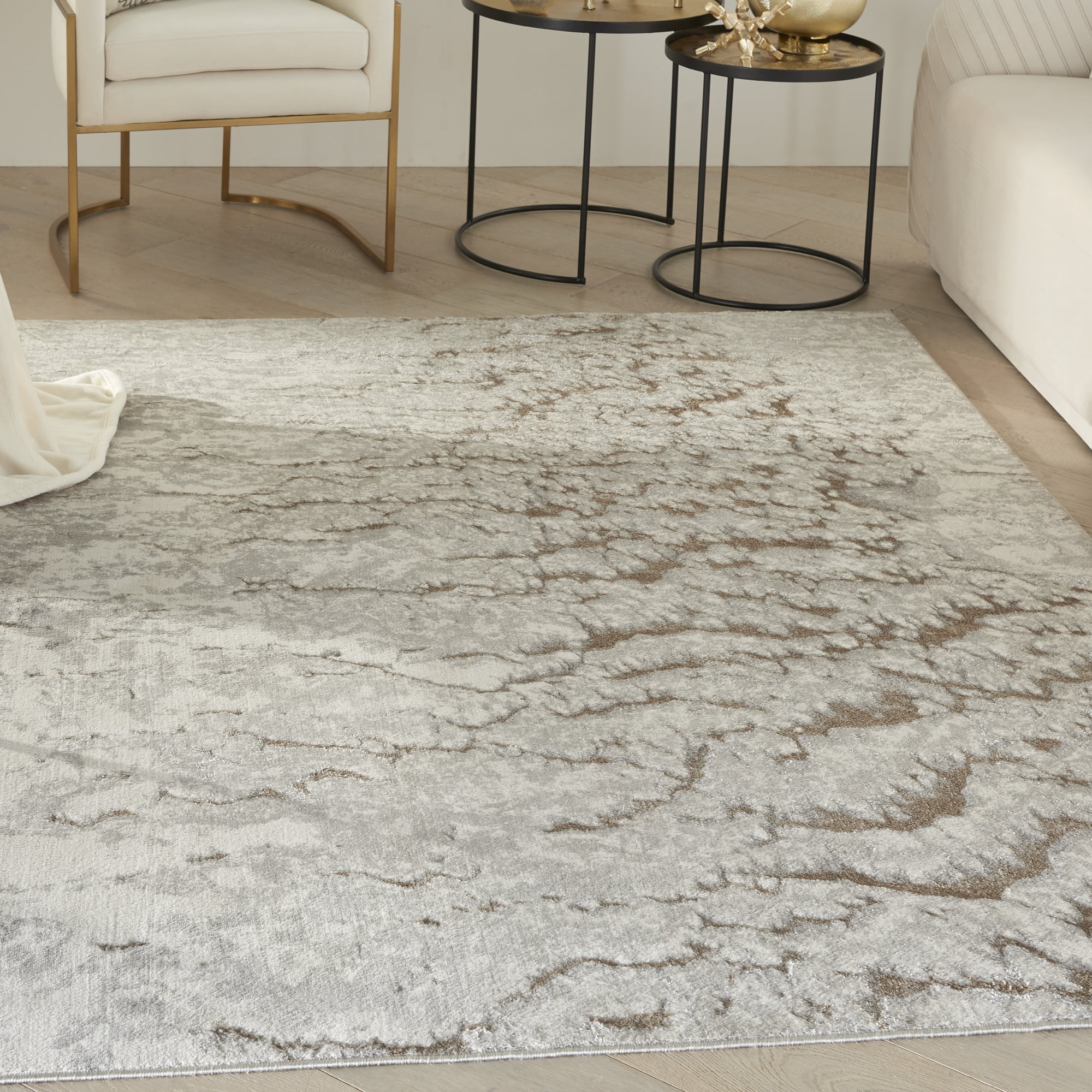 Inspire Me! Home Decor Metallic Abstract Glam Grey Mocha 5'3" x 7'3" Area Rug, (5' x 7')