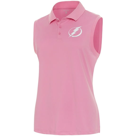 Women's Antigua Coral Tampa Bay Lightning White Logo Sleeveless Recap Polo