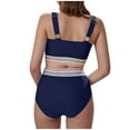 thumbnail image 4 of UTSJKR High Waisted Bikini Sets for Women 2 Piece Tummy Control Swimsuit Color Block Push Up V Neck Sporty Bathing Suit Dark Blue S, 4 of 8