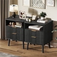 Black Fluted Nightstands Set of 2 - Engineered Wood 24 Inch 2 Drawer ...
