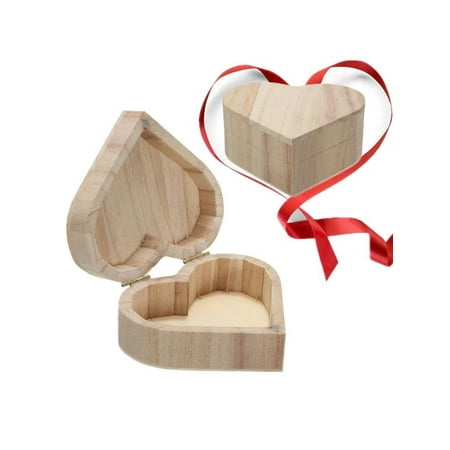Earrings Ring Present Gift Box (Unfinished Wood Watch Ring Gift Storage Box with Magnetic Lid For Weddings Treasure Jewelry Earrings Crafts)