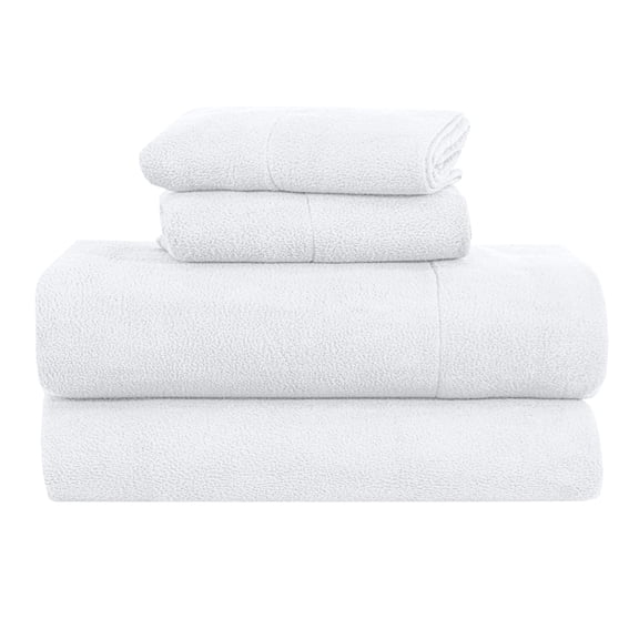 RUVANTI Polar Fleece Sheet Set Queen Size – Ultra Soft Plush Bed Sheets, Double Brushed Anti-Pilling Finish, Warm Cozy Winter Bedding with 15-Inch Deep Pocket, 4 Piece Set, True White