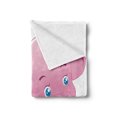 thumbnail image 2 of Animal Cartoon Soft Flannel Fleece Throw Blanket, Comic Safari Animals as Toddler with Tusks Mammal Savannah Zoo, Cozy Plush for Indoor and Outdoor Use, 60" x 80", Pink White, by Ambesonne, 2 of 5