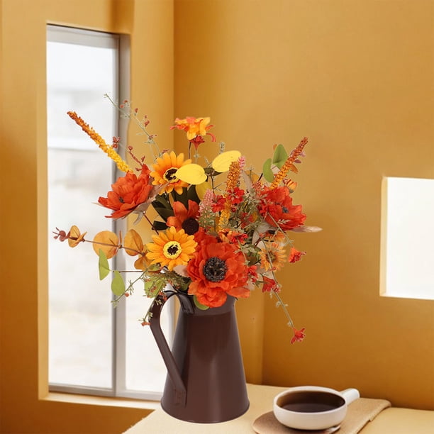 Ramo de Girasoles Artificiales, Adorno de Cubo de Hierro, Ramo Decorativo de Halloween, Ramo Decorativo de Acción de Gracias, Artículos Decorativos Hechos a Mano