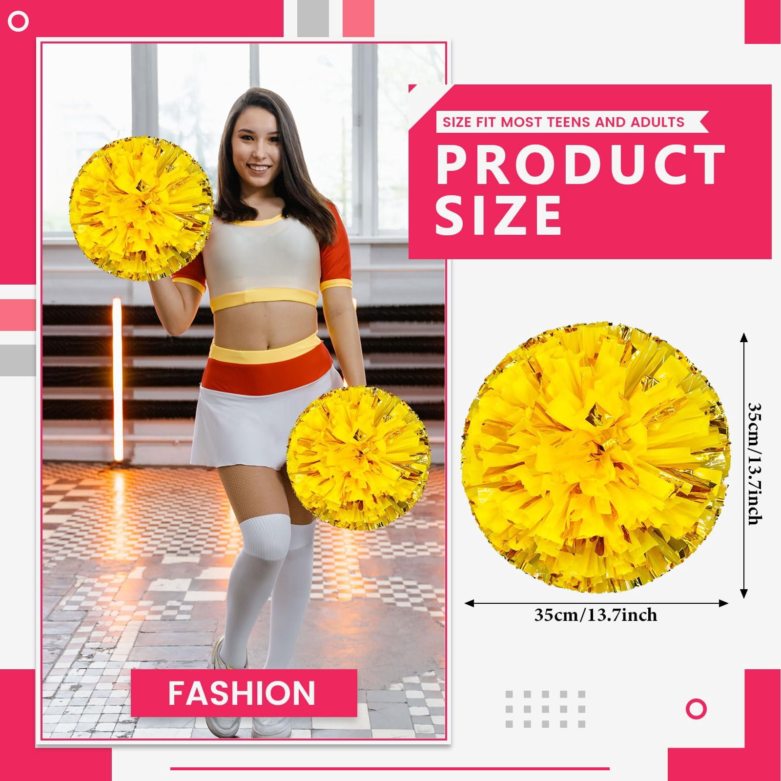8 Pcs Cheerleading poms,13.7inch pom poms Cheerleading with Four Finger Payment Cheer Pom Pomsfor Dance, Matches, Team Spirit Sports,activity