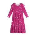 thumbnail image 5 of Abcomgle Girls Dresses Size 10-12 Casual A-Line Ruffle Long Sleeve Maxi Dress Polka Dot Crew Neck Sundresses Beach Tiered Dresses with Pockets,Hot Pink, 5 of 5