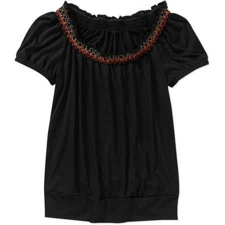 Women's Rainbow Stitch Knit Peasant Top