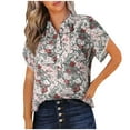 thumbnail image 1 of Blouses pour Femmes, Hauts d'Été Décontractés à Imprimé Floral Manches Courtes Demi-Bouton Col en V, 1 of 5