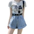 thumbnail image 5 of Pantalones cortos de mezclilla de pierna ancha negros de cintura alta para mujer novedad de verano 2023 pantalones cortos holgados y versátiles con botones pequeños y rizados, 5 of 5