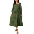 thumbnail image 2 of INSPIRE CHIC Women's Square Neck Smocked Waist Long Sleeve Flowy Midi Dress Soft Casual Elegant Tiered Dresses S Green, 2 of 6