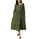 thumbnail image 2 of Vestido midi fluido de manga larga con escote cuadrado y cintura fruncida INSPIRE CHIC para mujer, elegante y casual, en color verde, 2 of 6