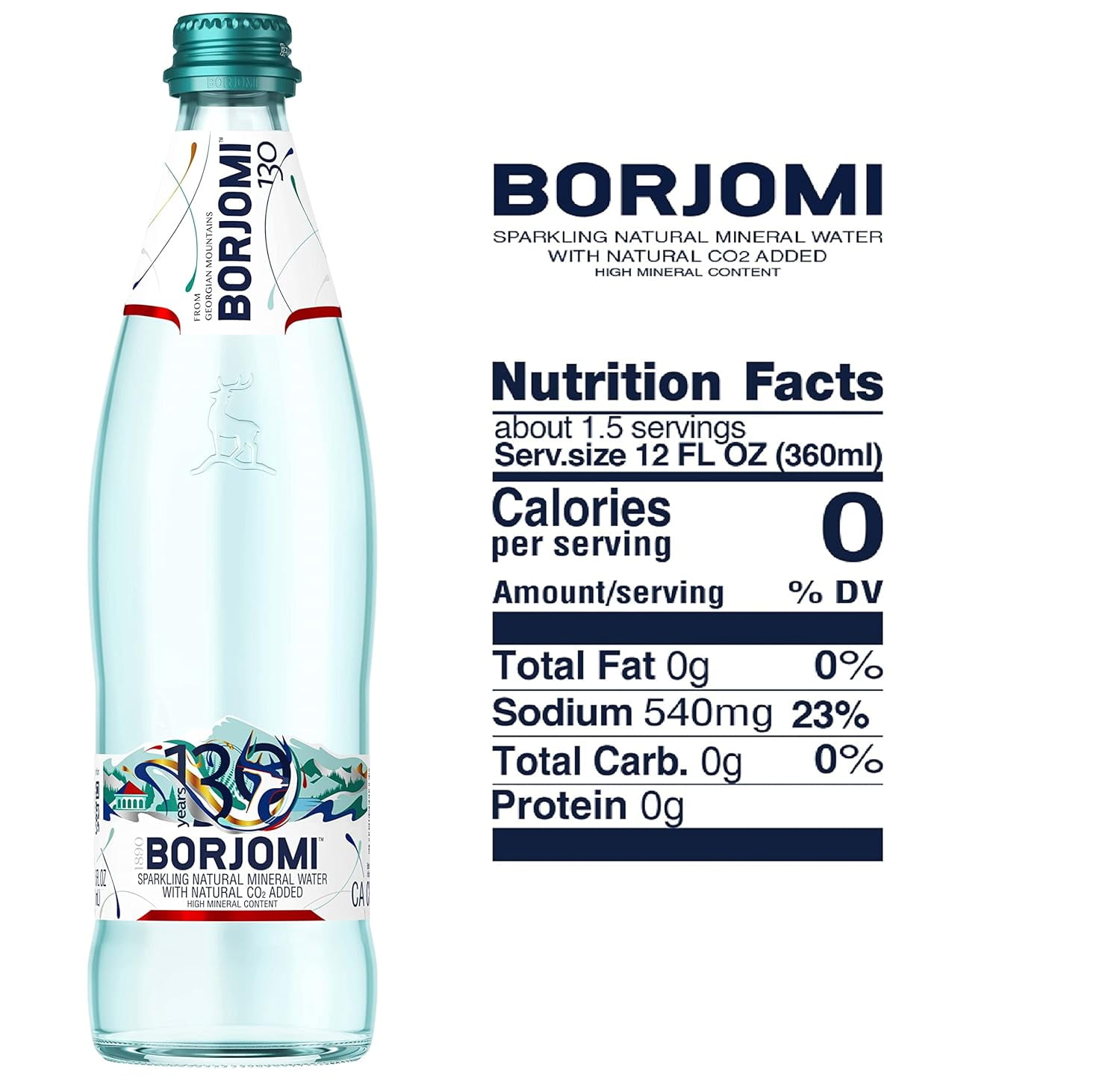 Borjomi Sparkling Natural Mineral Water with Natural CO2 Added, 16.9 fl oz. (12 pack) Glass