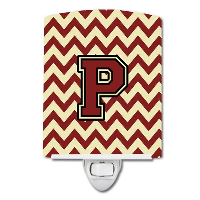 Carolines Treasures CJ1061-PCNL Letter P Chevron Maroon & Gold Ceramic Night Light